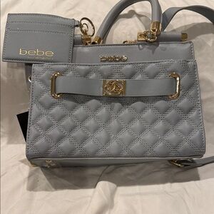 Bebe Light Gray Quilted Satchel